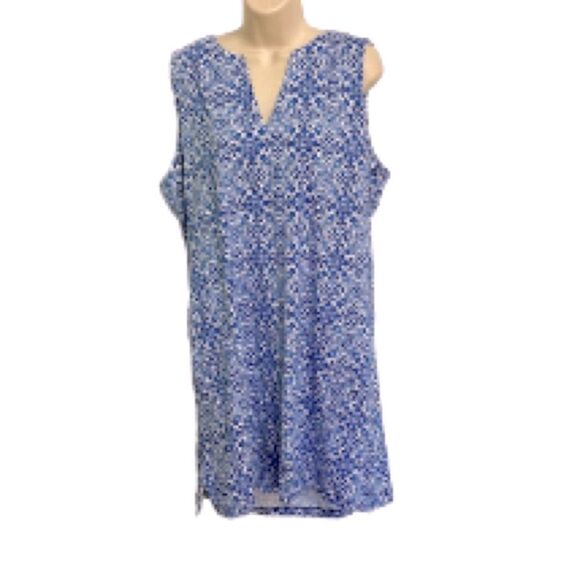 LANDS END Floral Geometric Sleeveless Casual Summer Dress Blue White Medium - Picture 5 of 12